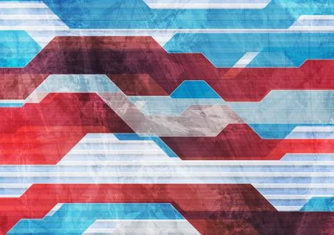 Blue, red and grey technical geometric grunge background Stockillustratie