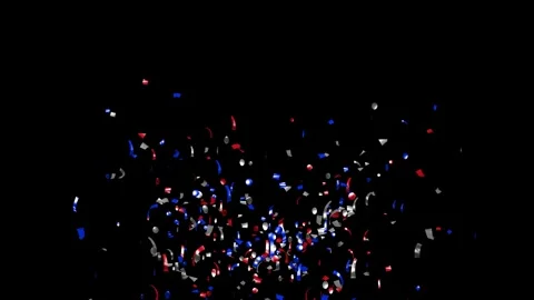 Blue, red and white confetti explosion on black, green screen with Matte Channel Stock Footage 278834996
