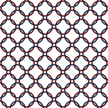 Blue, red and white interlaced circles textured fabric background Stock Illustration