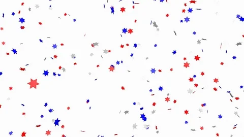 Blue, red and white star confetti (us flag color) - looping, alpha and 4K Stock Footage 80409591