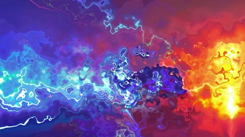 Blue Red Bright Liquid Lightning Abstract Colorful Paint Textured 4K Background Video stock 201442609