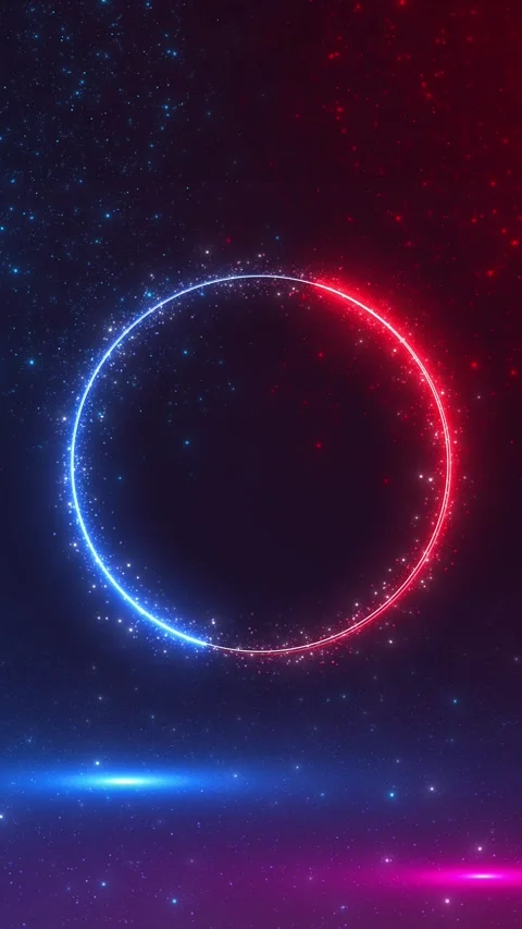 Blue red cosmic ring scene bright circular outline, sparkling particle field, da Stock Footage 340398570