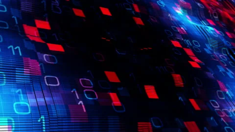 Blue red digital binary flow wall background Stock Footage 175082471
