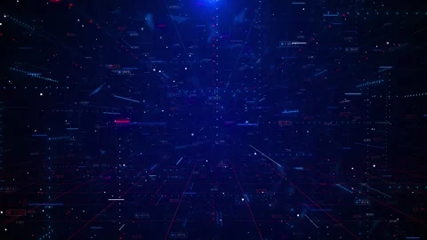 Blue red financial data space floating percentage labels, dotted lines, market Stock Footage 333858963
