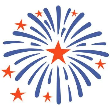 Blue red firework with large central star in cartoon flat style 库存插图