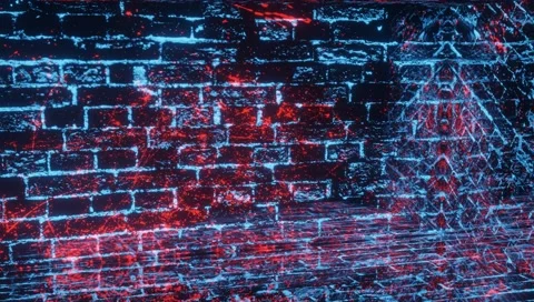 Blue-red glowing patterns move on a black mirror surface. abstract animated back Video stock 154770078