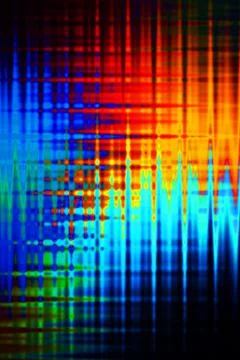 Blue red green light spots filtered through the stained glass window. Stock Photos