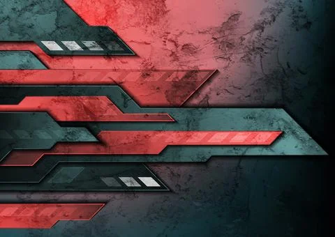 Blue red grunge tech geometric abstract background Stock Illustration