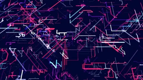 Blue red holographic constructions, 3d structures of luminous lines. abstract 3d Stock Footage 282510216