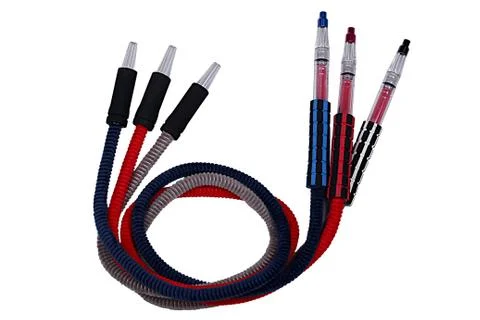 Blue red hoses with drafts for hookah Stock Photos