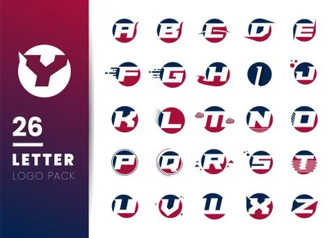 Blue Red Letter Negative Space Logo inside circle Design Template. Illustrazione stock