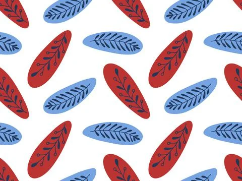 Blue red natural pattern. Seamless pattern with branches sketch on color spot Stock-Illustration