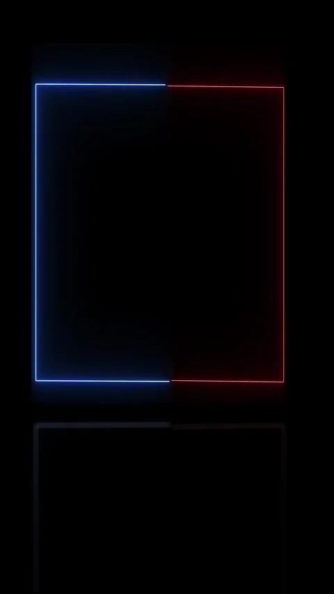 Blue red neon frame glowing rectangular borders, split color lighting, dark empt Stock Footage 340568602