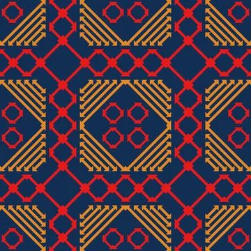 Blue red orange asian zig zag floral                Stock Illustration
