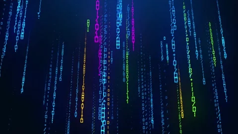 Blue Red Orange Binary Digital Code Particles Matrix Falling Rain Hi-tech Stock Footage 235982509