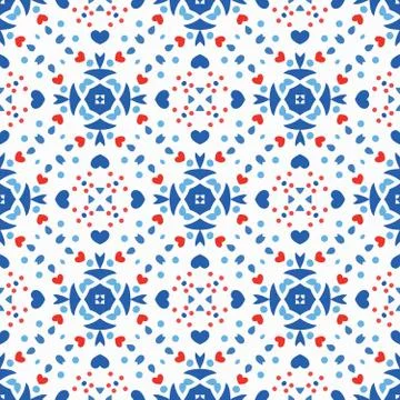 Blue Red Pattern Flower Boho Background Stock Illustration