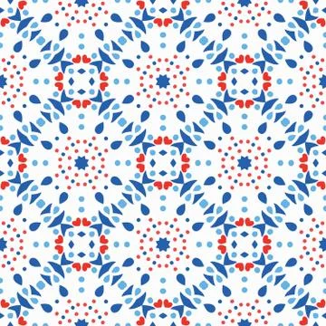 Blue Red Pattern Flower Tile Background Stock Illustration