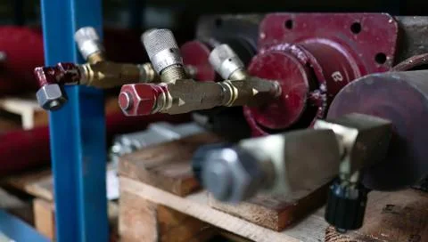 Blue Red Screw Shelfs Stock Photos