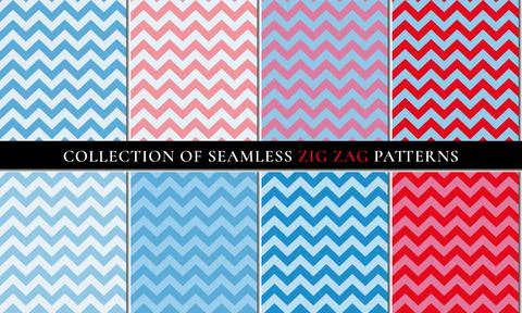 Blue red Set of seamless zigzag chevron pattern イラスト素材