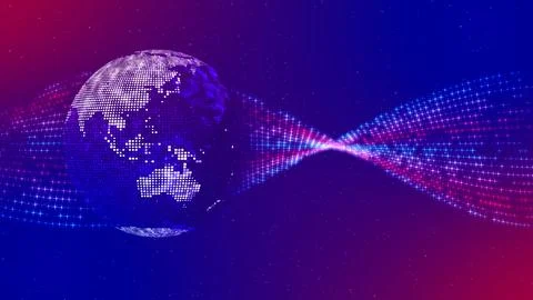 Blue Red Shiny Dots Globe World Map Of Asia Australia On Twisted Star Dots Plane Stock Illustration