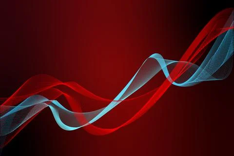 Blue red transparent glowing wave stream, abstract background Stock Illustration