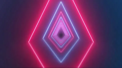 Blue red triangular shaped tunnel, futuristic abstract neon background Stock Footage 308115825