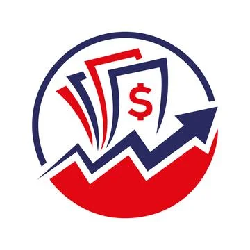 Blue Red White Background dollar chart finance logo Design in vector icon Stock Illustration