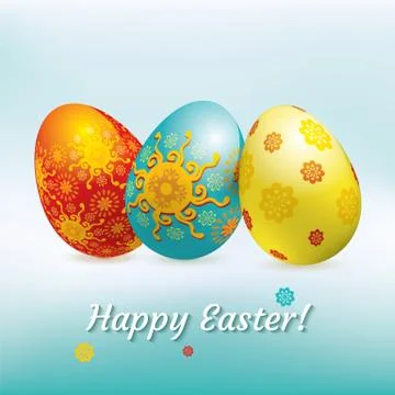 Blue red yellow Easter eggs on the blue background. Blue Easter banner Stock-Illustration