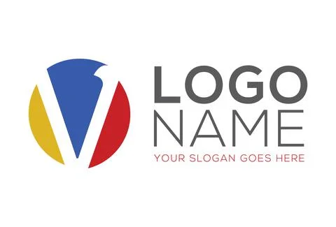 Blue Red Yellow Negative Space Initial Letter V Logo Design	 Stock Illustration