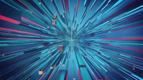 Blue reflective blocks fly forward in perfect loop Stock Footage 120901646