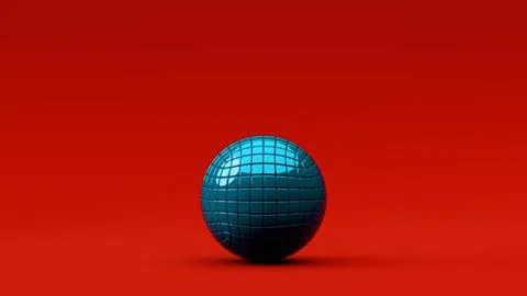 Blue reflective grid sphere on red background.... Stock Illustration