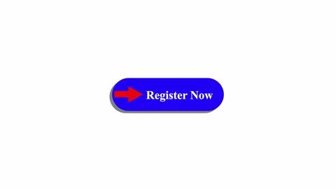 Blue register now button with a red arrow on a white abstract background. Stock Illustration