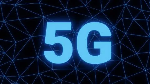 Blue render 5G Network   Internet Mobile Wireless Business concept Stock Illustration