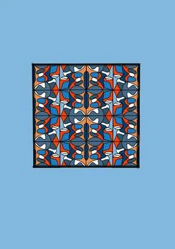 Blue repeating pattern tile with vibrant abstract shapes Stock Illustration