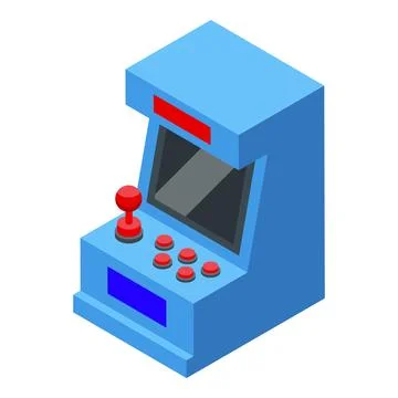 Blue retro arcade game machine displaying playing screen Stock Illustration