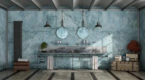 Blue retro bathroom Stock Illustration
