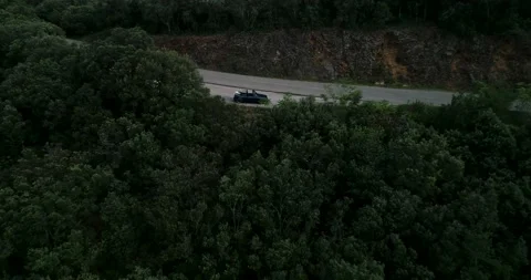 Blue retro car Convertible on the side road in the middle of nowhere Stock Footage 196818358