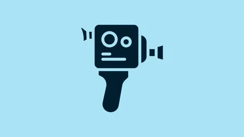 Blue Retro cinema camera icon isolated on blue background. Video camera. Movie Stock Footage 230611552