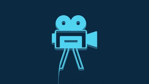 Blue Retro cinema camera icon isolated on blue background. Video camera. Movie Stock Footage 235934477