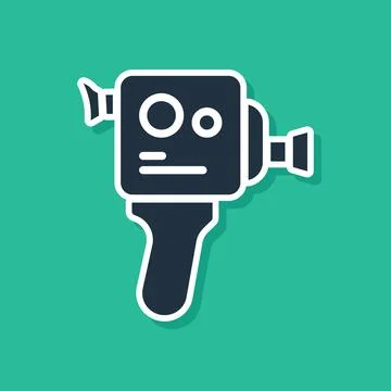 Blue Retro cinema camera icon isolated on green background. Video camera. Mov Illustrazione stock