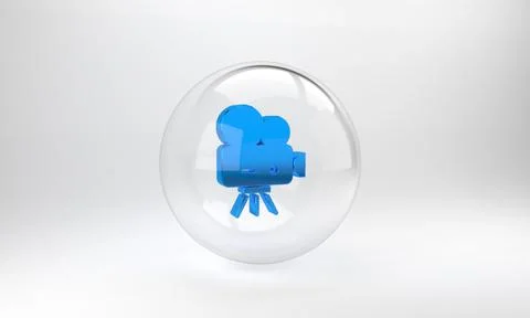 Blue Retro cinema camera icon isolated on grey background. Video camera. Movi Stock Illustration