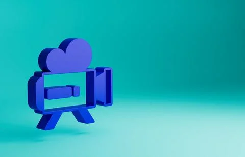 Blue Retro cinema camera icon isolated on blue background. Video camera. Movie Stock Illustration