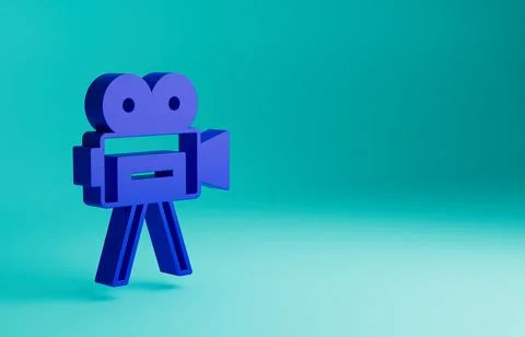 Blue Retro cinema camera icon isolated on blue background. Video camera. Movie Stock Illustration