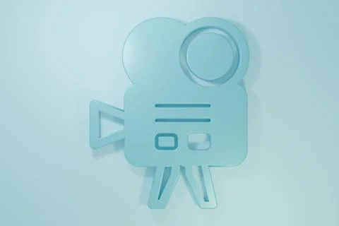 Blue Retro cinema camera icon isolated on blue background. Video camera. Mo.. Stockillustratie