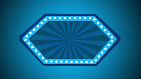 A blue retro circus-style banner frame with blinking light bulbs Stock Footage 336724013