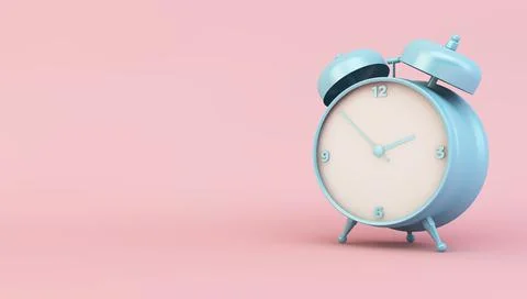 Blue retro clock on pink background Stock Illustration