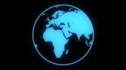 Blue Retro CRT Earth Globe with Scanline and Dotted Map Effect Stock Footage 333498597