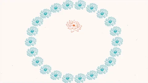 Blue retro flowers in circle Video stock 199102138