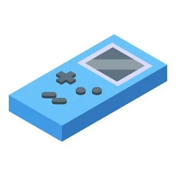 Blue retro handheld video game console showing pixelated screen Stock Illustration