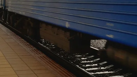 Blue retro railway train. Stock Footage 126653703